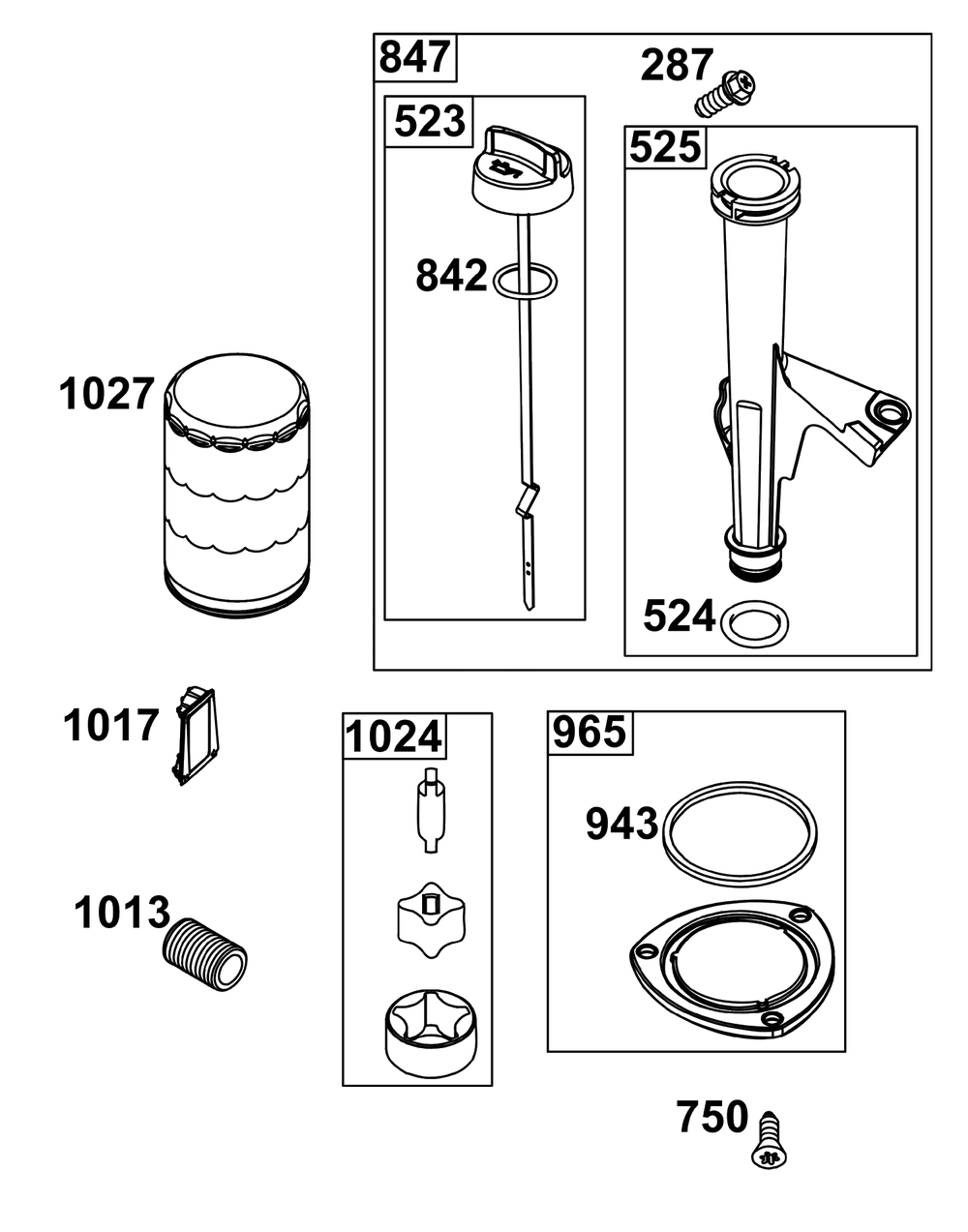 Lubrication Group Diagram and Parts List for 44N677-0079-G1  Briggs and Stratton Engine